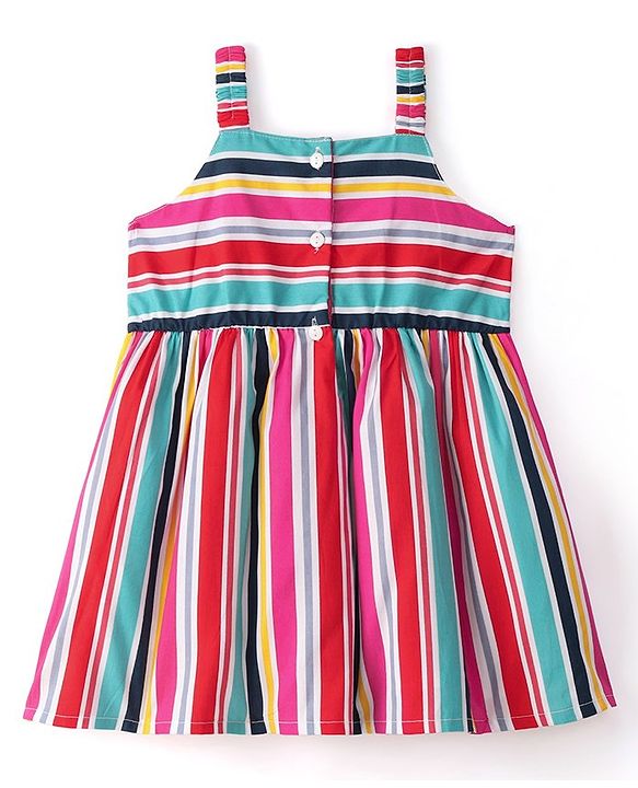 Babyhug 100% Cotton Poplin Woven Sleeveless Striped Frock - Multicolor