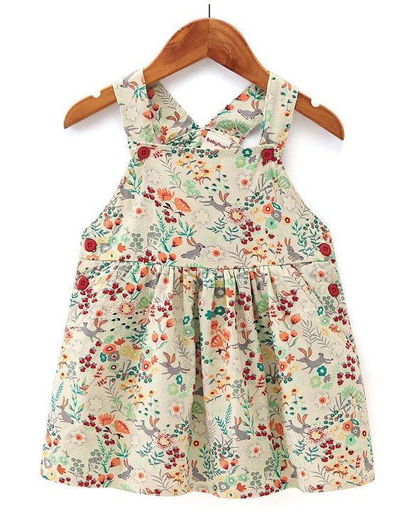 Babyhug Sleeveless Floral Print Frock with Inner T-Shirt  Solid Colour  -  Red & Cream