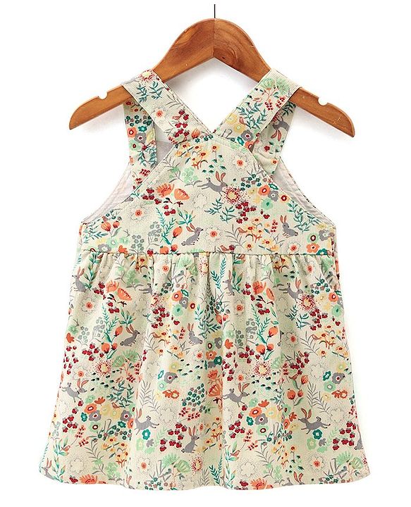 Babyhug Sleeveless Floral Print Frock with Inner T-Shirt  Solid Colour  -  Red & Cream