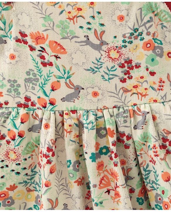 Babyhug Sleeveless Floral Print Frock with Inner T-Shirt  Solid Colour  -  Red & Cream