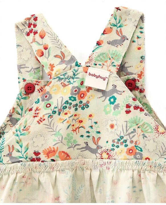 Babyhug Sleeveless Floral Print Frock with Inner T-Shirt  Solid Colour  -  Red & Cream