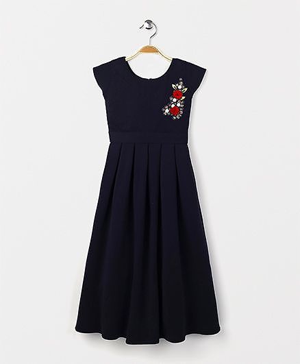 Babyhug Short Sleeves Party Wear Gown Sequined Design - Navy
