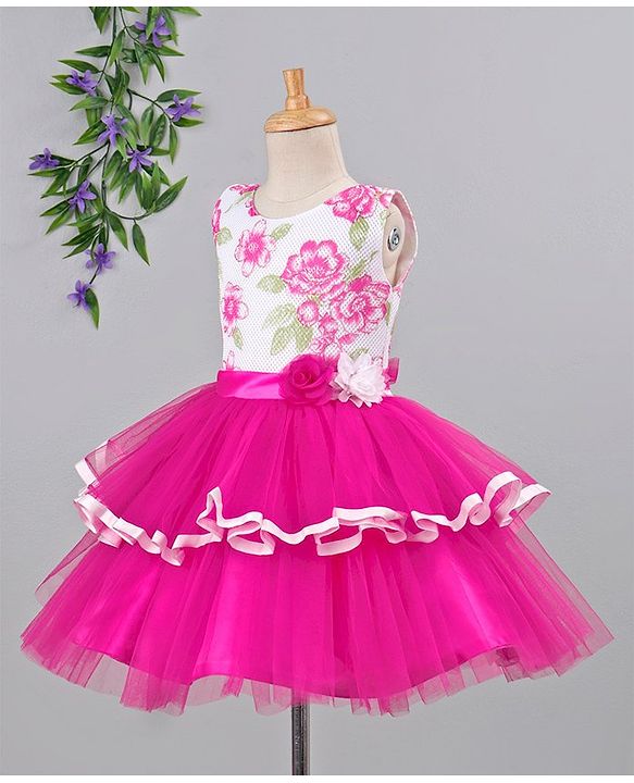 Babyhug Sleeveless Tiered Party Frock Floral Design - Pink