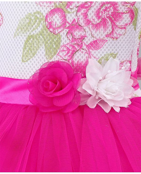 Babyhug Sleeveless Tiered Party Frock Floral Design - Pink