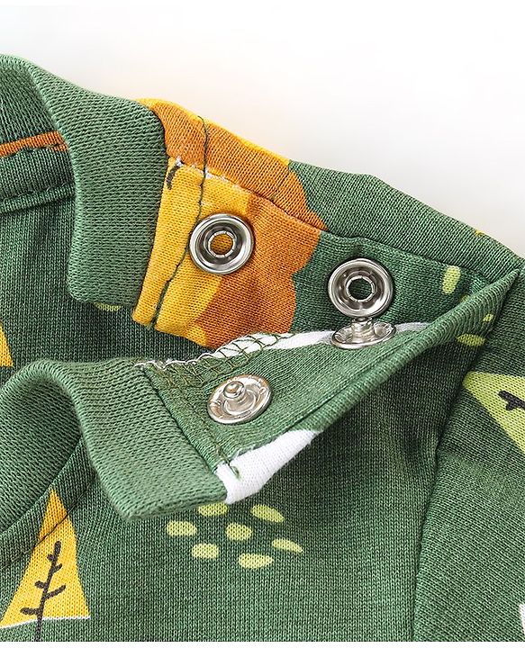Babyhug Cotton  Knit Full Sleeves Night Suit With Lion Print - Green