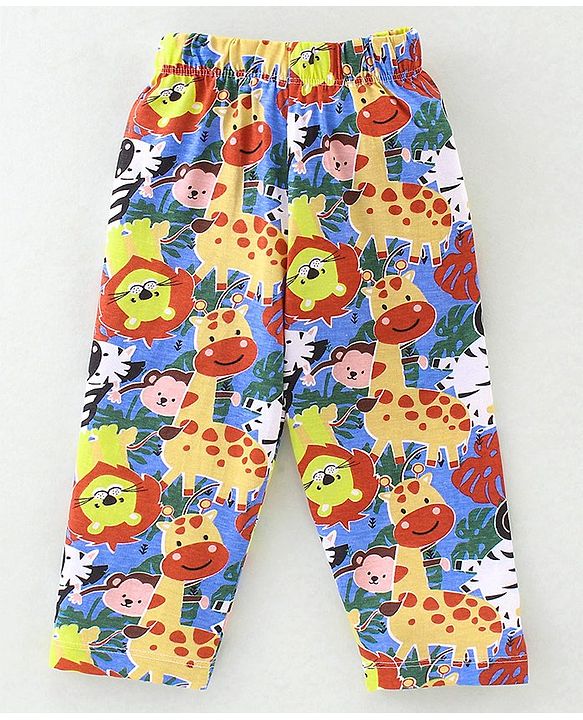 Babyhug Single Jersey Knit Half Sleeves Animal Print Night Suit - Multicolor