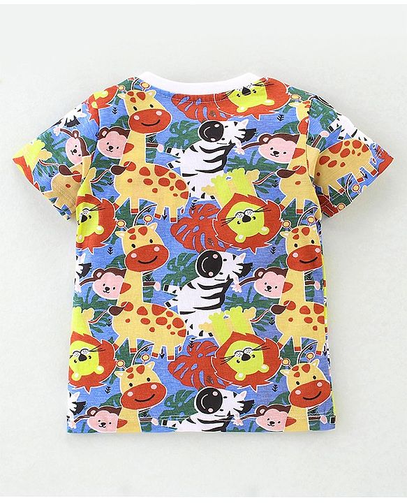 Babyhug Single Jersey Knit Half Sleeves Animal Print Night Suit - Multicolor
