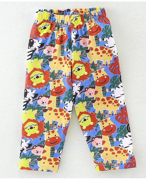 Babyhug Single Jersey Knit Half Sleeves Animal Print Night Suit - Multicolor