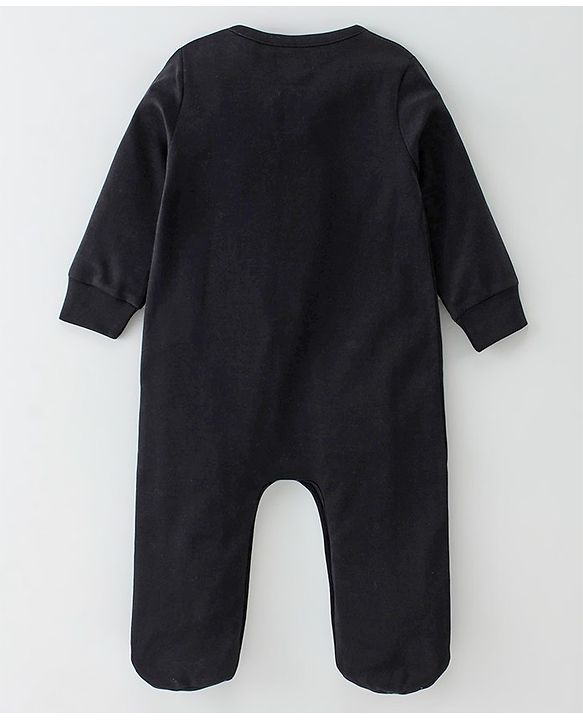 Babyhug Cotton Interlock Knit Full Sleeves Sleepsuit With Bow Applique - Black & White