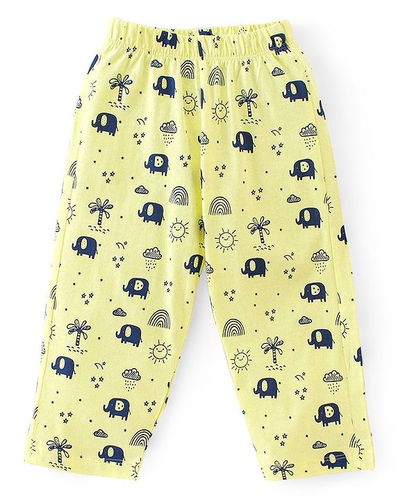 Babyhug Cotton Knit Half Sleeves Night Suit Elephant Print - Yellow
