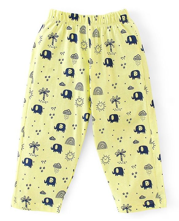 Babyhug Cotton Knit Half Sleeves Night Suit Elephant Print - Yellow