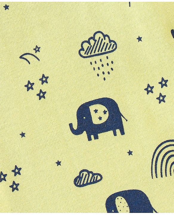 Babyhug Cotton Knit Half Sleeves Night Suit Elephant Print - Yellow