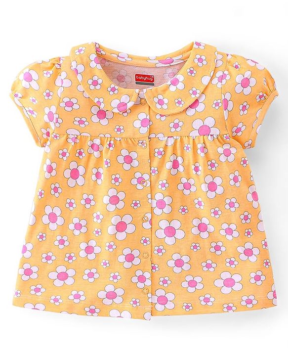 Babyhug Cotton Single Jersey Knit Half Sleeves Night Suit Floral Print - Orange
