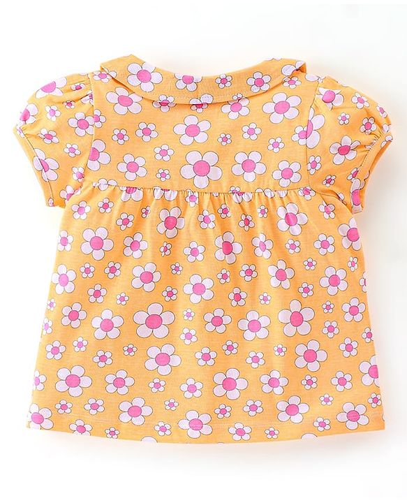 Babyhug Cotton Single Jersey Knit Half Sleeves Night Suit Floral Print - Orange