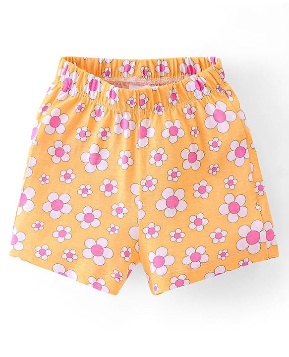 Babyhug Cotton Single Jersey Knit Half Sleeves Night Suit Floral Print - Orange