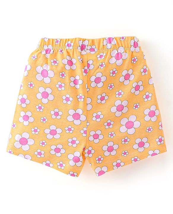 Babyhug Cotton Single Jersey Knit Half Sleeves Night Suit Floral Print - Orange