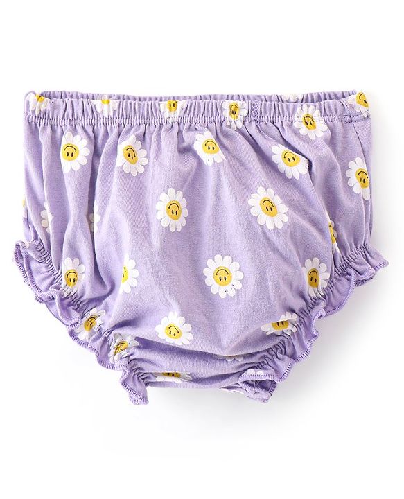 Babyhug 100% Cotton Single Jersey Knit Half Sleeves Frock With Bloomer Floral Print - Purple
