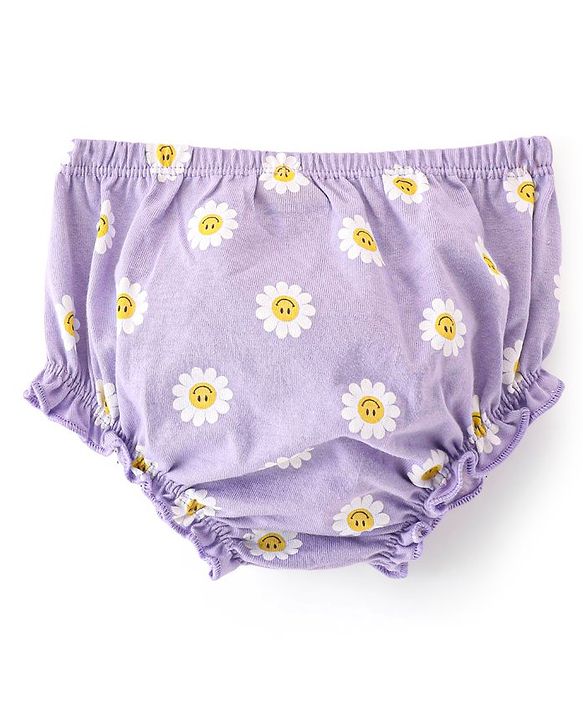 Babyhug 100% Cotton Single Jersey Knit Half Sleeves Frock With Bloomer Floral Print - Purple