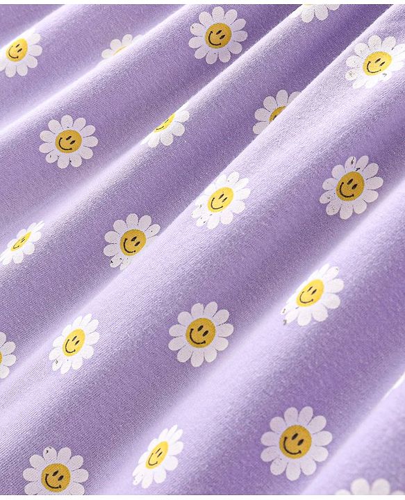 Babyhug 100% Cotton Single Jersey Knit Half Sleeves Frock With Bloomer Floral Print - Purple