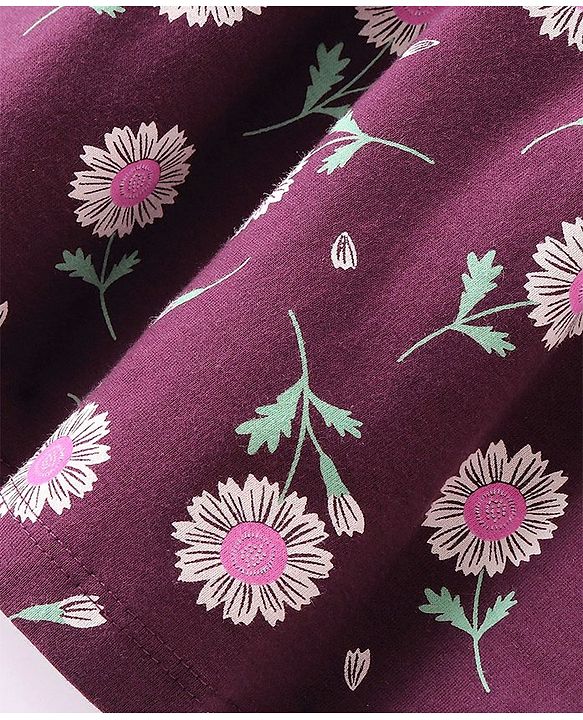 Babyhug 100% Cotton Single Jersey Knit Half Sleeves Frock With Bloomer Floral Print - Maroon