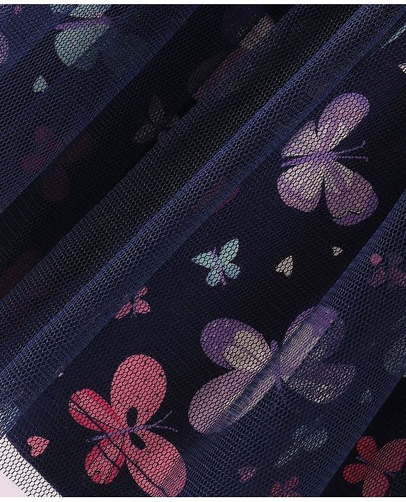 Babyhug 100% Cotton Single Jersey Knit Half Sleeves Frock With Bloomer Butterfly Print - Navy Blue