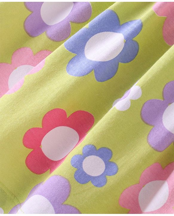 Babyhug Single Jersey Knit Half Sleeves Floral Printed Frock with Bloomer - Green