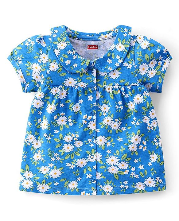 Babyhug Cotton Single Jersey Knit Half Sleeves Night Suit Floral Print - Blue
