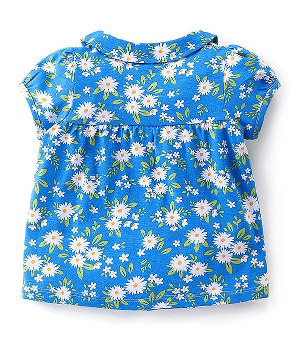 Babyhug Cotton Single Jersey Knit Half Sleeves Night Suit Floral Print - Blue