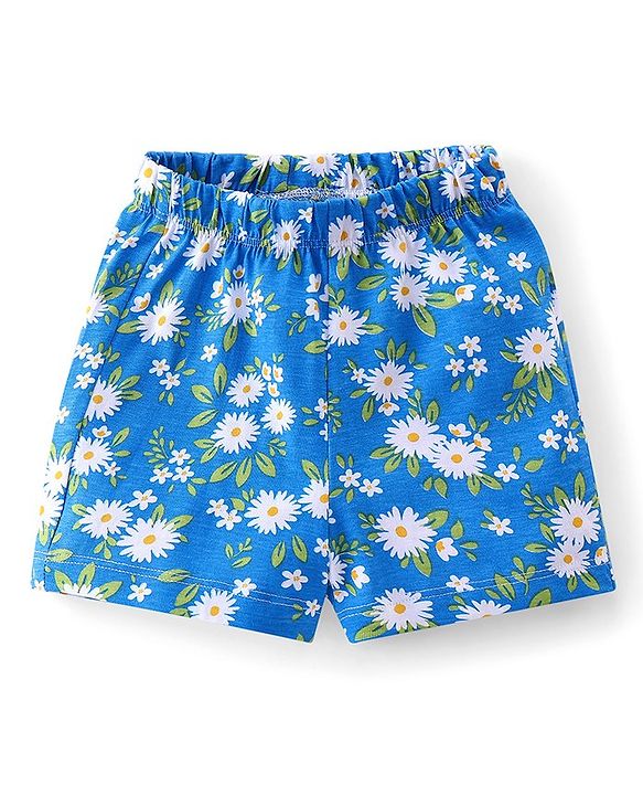 Babyhug Cotton Single Jersey Knit Half Sleeves Night Suit Floral Print - Blue