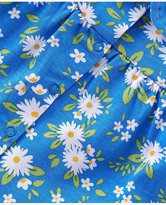Babyhug Cotton Single Jersey Knit Half Sleeves Night Suit Floral Print - Blue