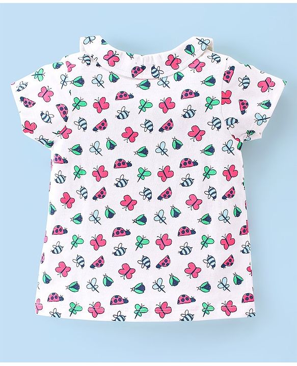 Babyhug Single Jersey Cotton Knit Half Sleeves Night Suit Butterfly Print - White