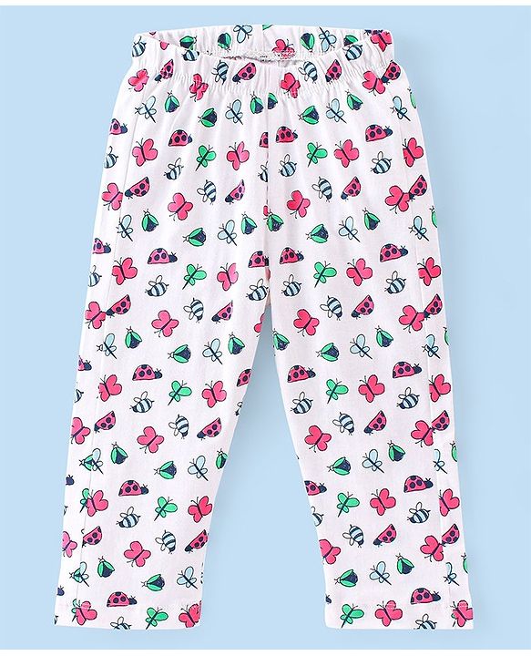 Babyhug Single Jersey Cotton Knit Half Sleeves Night Suit Butterfly Print - White