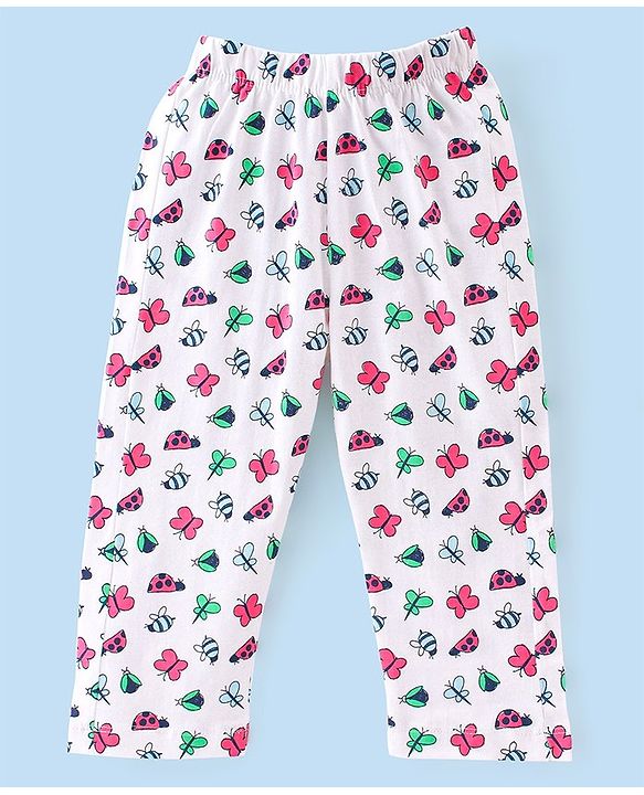 Babyhug Single Jersey Cotton Knit Half Sleeves Night Suit Butterfly Print - White