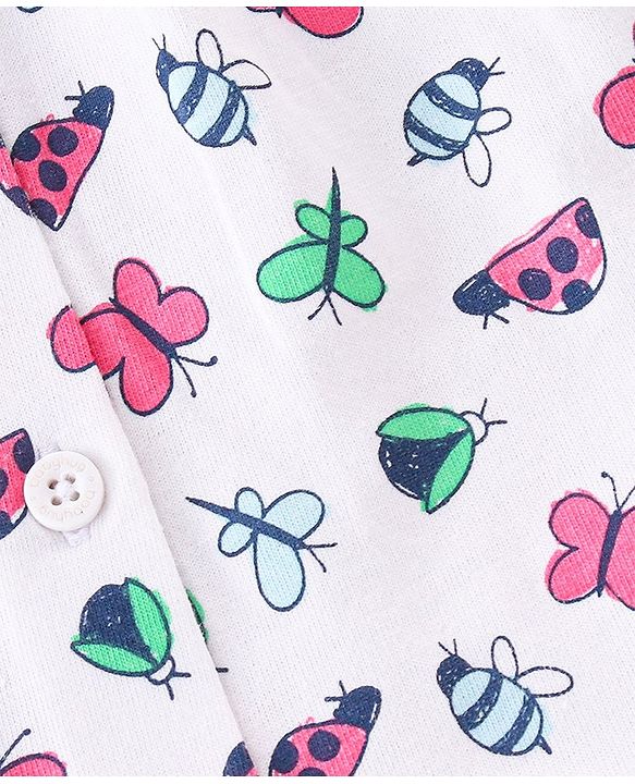 Babyhug Single Jersey Cotton Knit Half Sleeves Night Suit Butterfly Print - White