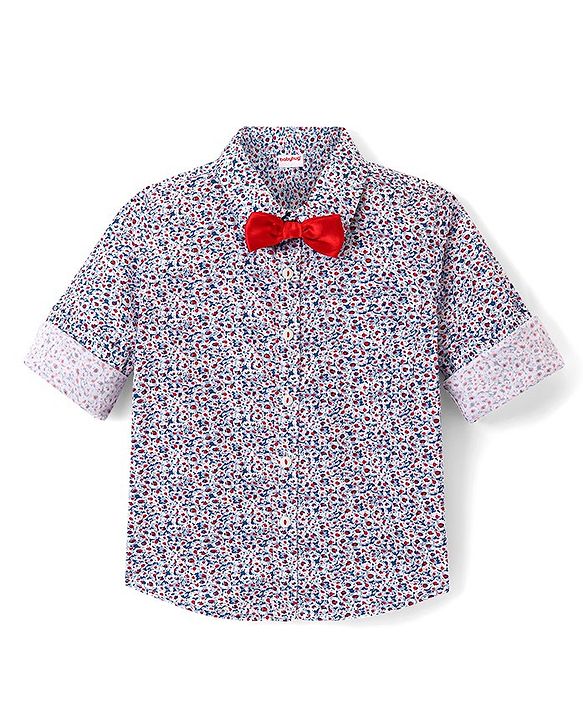 Babyhug Full Sleeves Party Wear Cotton Shirt With Bow - White