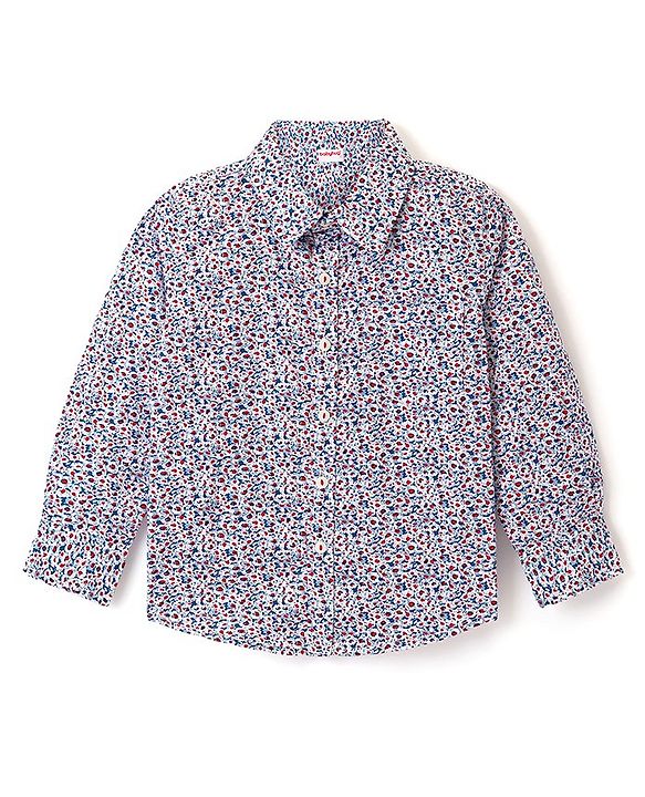 Babyhug Full Sleeves Party Wear Cotton Shirt With Bow - White