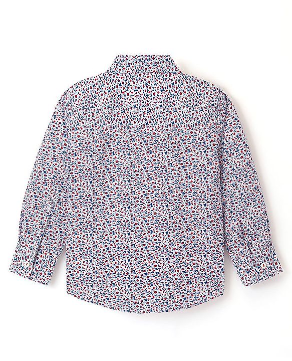 Babyhug Full Sleeves Party Wear Cotton Shirt With Bow - White