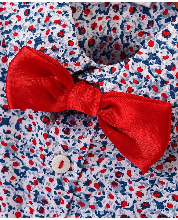 Babyhug Full Sleeves Party Wear Cotton Shirt With Bow - White