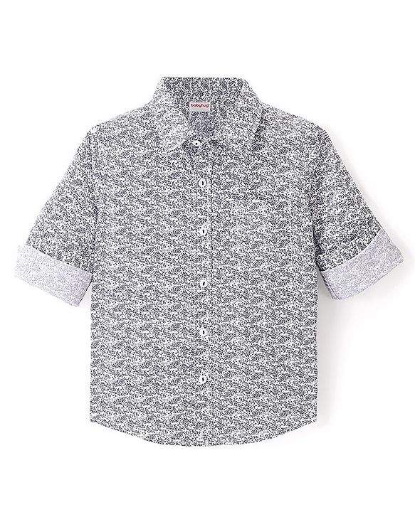 Babyhug Woven Party Wear Full Sleeves Shirt With Bow Floral Print - Blue