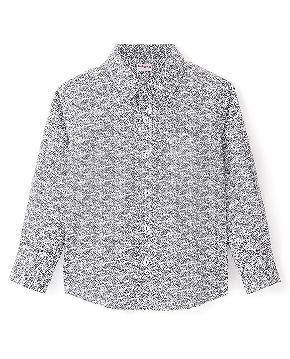 Babyhug Woven Party Wear Full Sleeves Shirt With Bow Floral Print - Blue