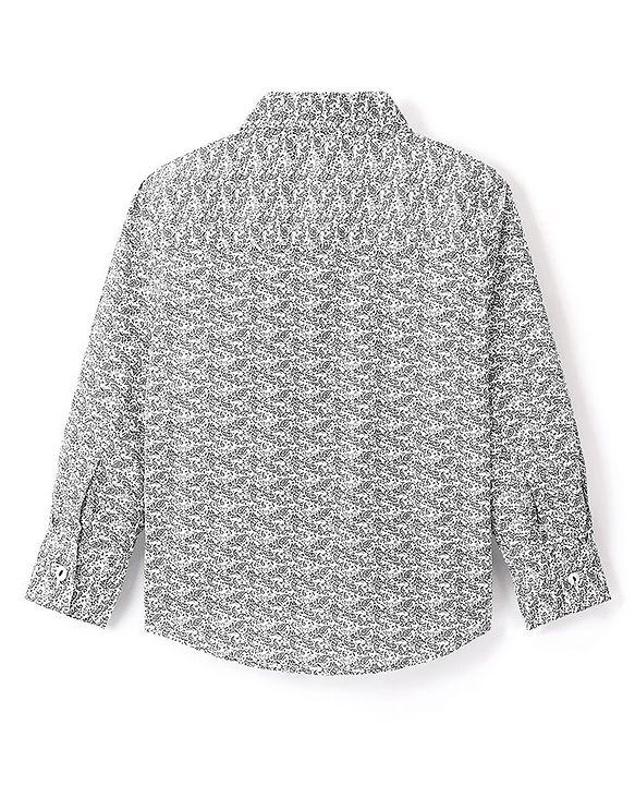Babyhug Woven Party Wear Full Sleeves Shirt With Bow Floral Print - Blue
