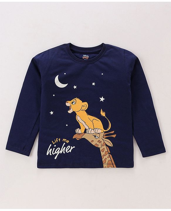 Babyhug Disney 100% Cotton Knit Single Jersey Half Sleeve Night Suit with Lion King Graphics - Navy Blue