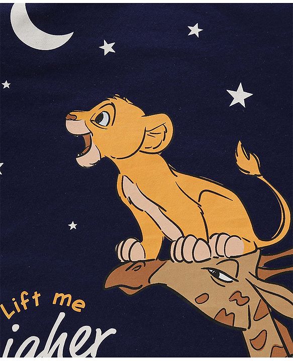 Babyhug Disney 100% Cotton Knit Single Jersey Half Sleeve Night Suit with Lion King Graphics - Navy Blue