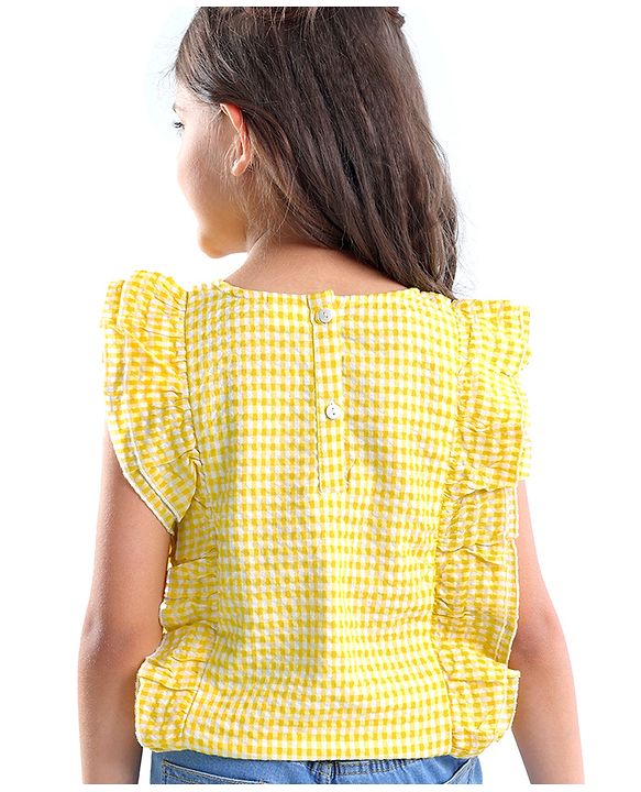Babyhug Sleeveless Woven Checks Top - Yellow