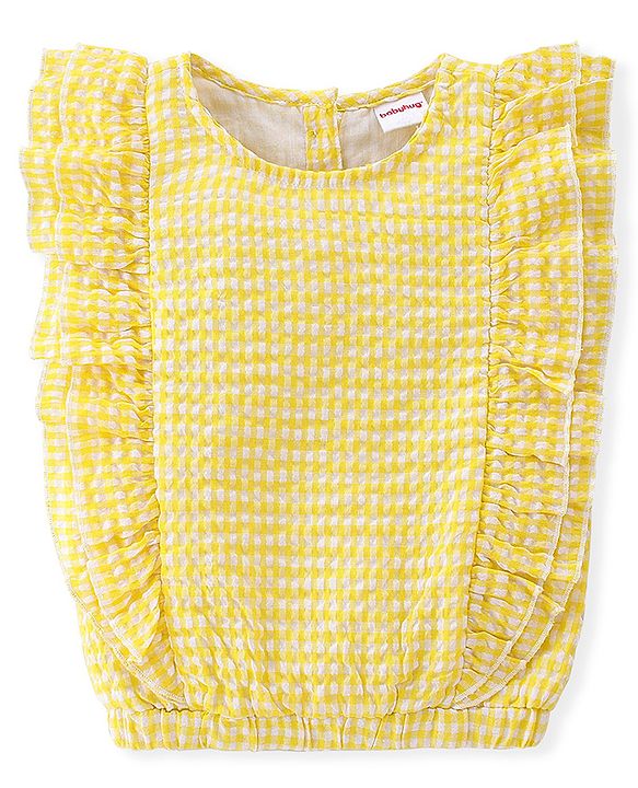 Babyhug Sleeveless Woven Checks Top - Yellow