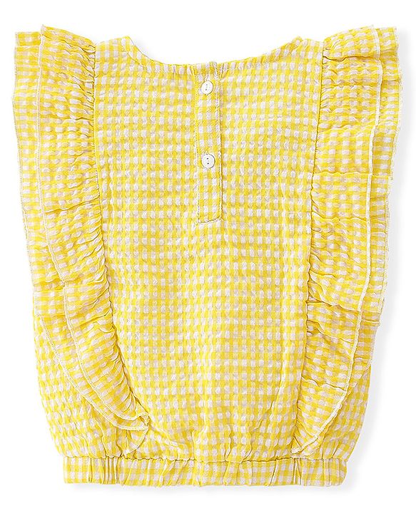 Babyhug Sleeveless Woven Checks Top - Yellow