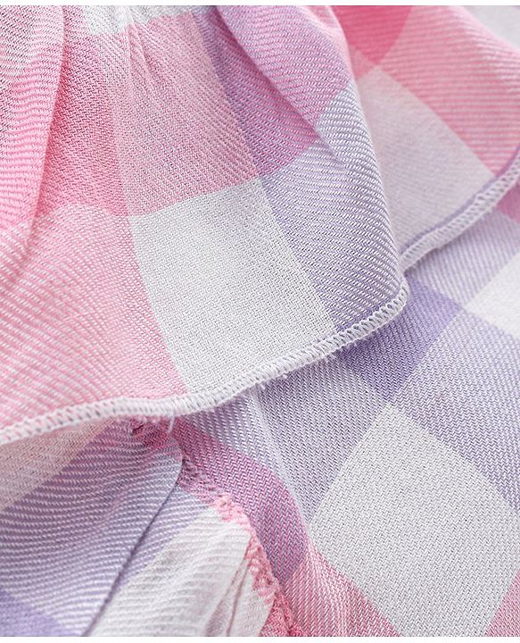 Babyhug Sleeveless Top with Checks & Frill Design - Pink & Purple