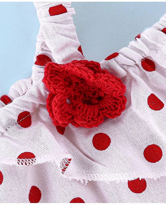 Babyhug Rayon Woven Cold Shoulder Sleeves Top with Floral Applique & Polka Dot Print-  White