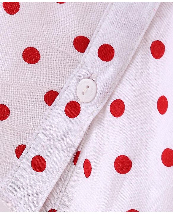 Babyhug Rayon Woven Cold Shoulder Sleeves Top with Floral Applique & Polka Dot Print-  White