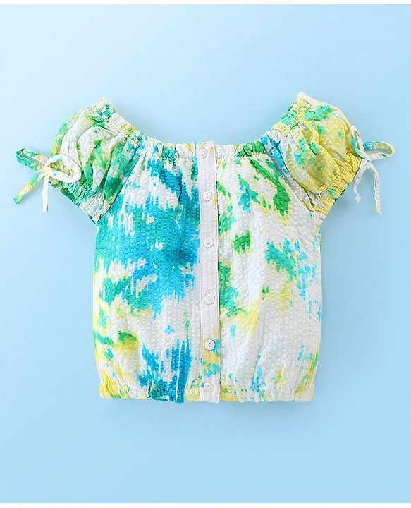 Babyhug Rayon Half Sleeves Woven Tie Dyed Top - Blue & Yellow